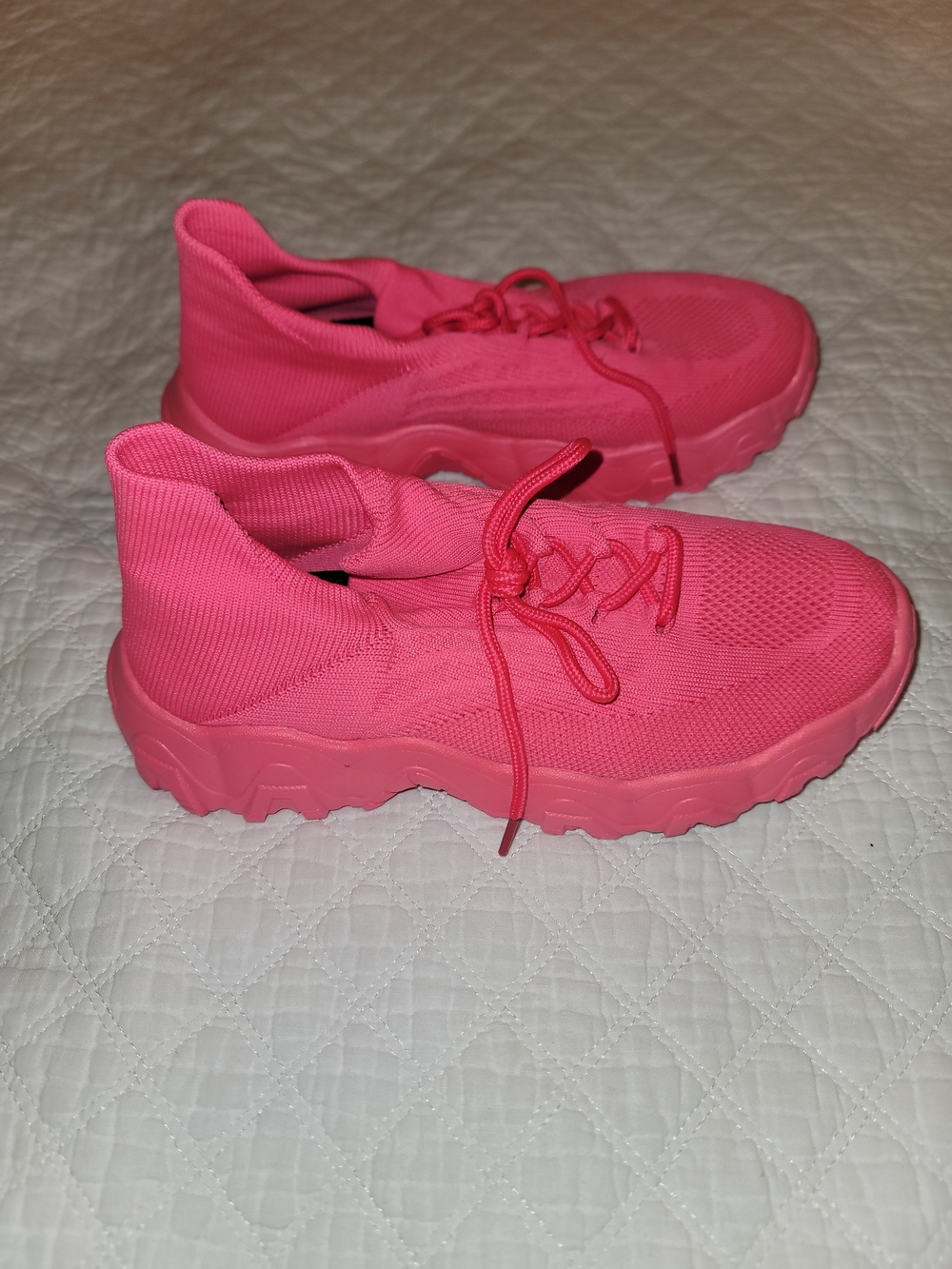Women's Hot Pink Knit Lace-Up Slip-On Sneakers